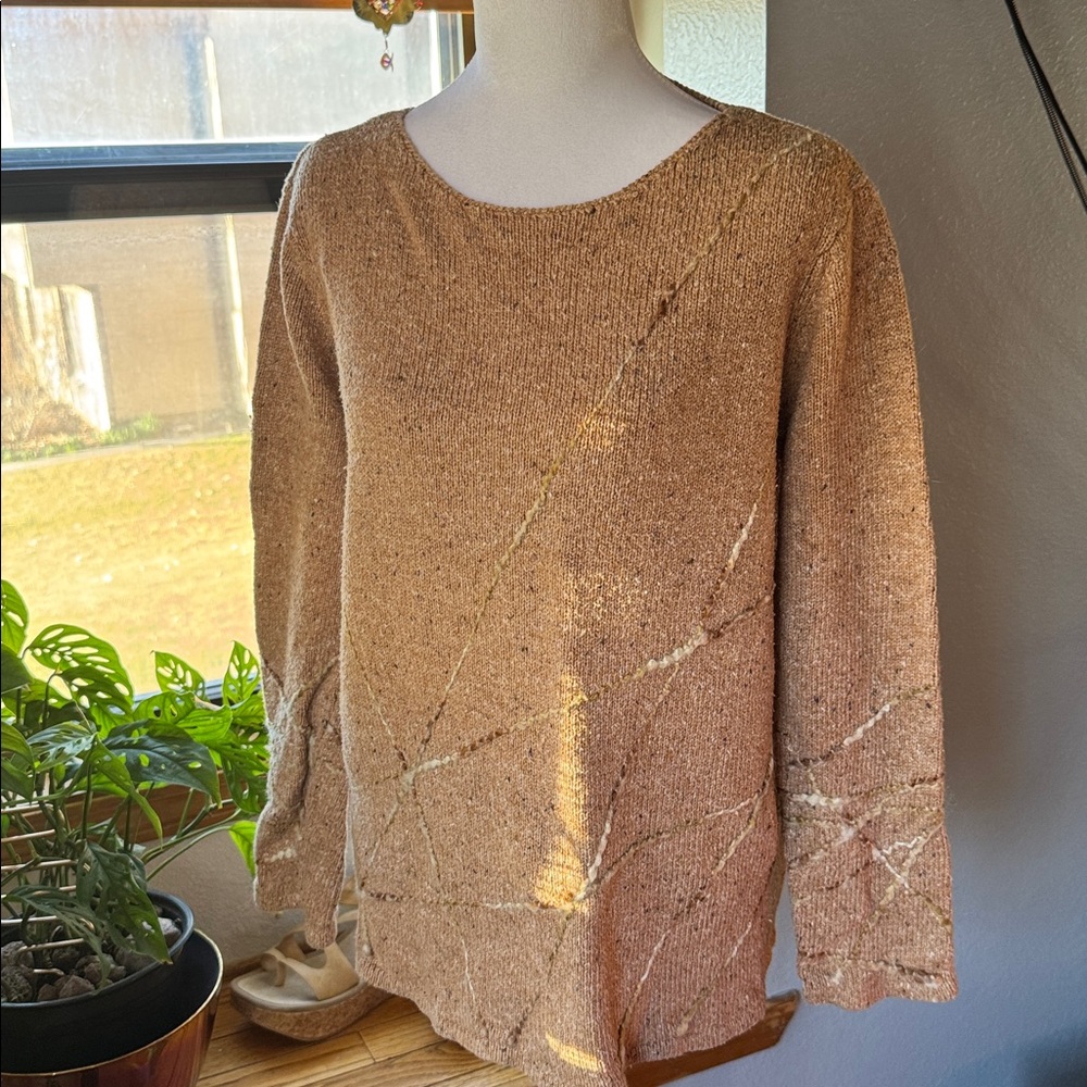 Van Heusen SZ Medium Geometric Knit Sweater - Taupe/Oatmeal classic minimalist